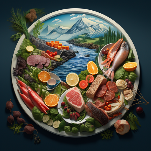 מנה מצופה להפליא הכוללת מרכיבים איסלנדיים טריים, כגון פירות ים, כבש ותוצרת מקומית.