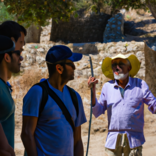 A local guide explaining the history of an ancient site to a group of tourists